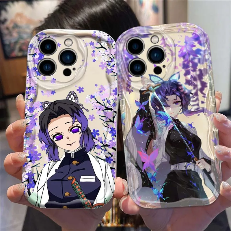 

Kochou Shinobu D-Demon Slayer Phone Case For Apple iPhone 16 16E 15 14 13 12 11 XR XS X Pro Max Plus Wave Oil Cover Soft Funda