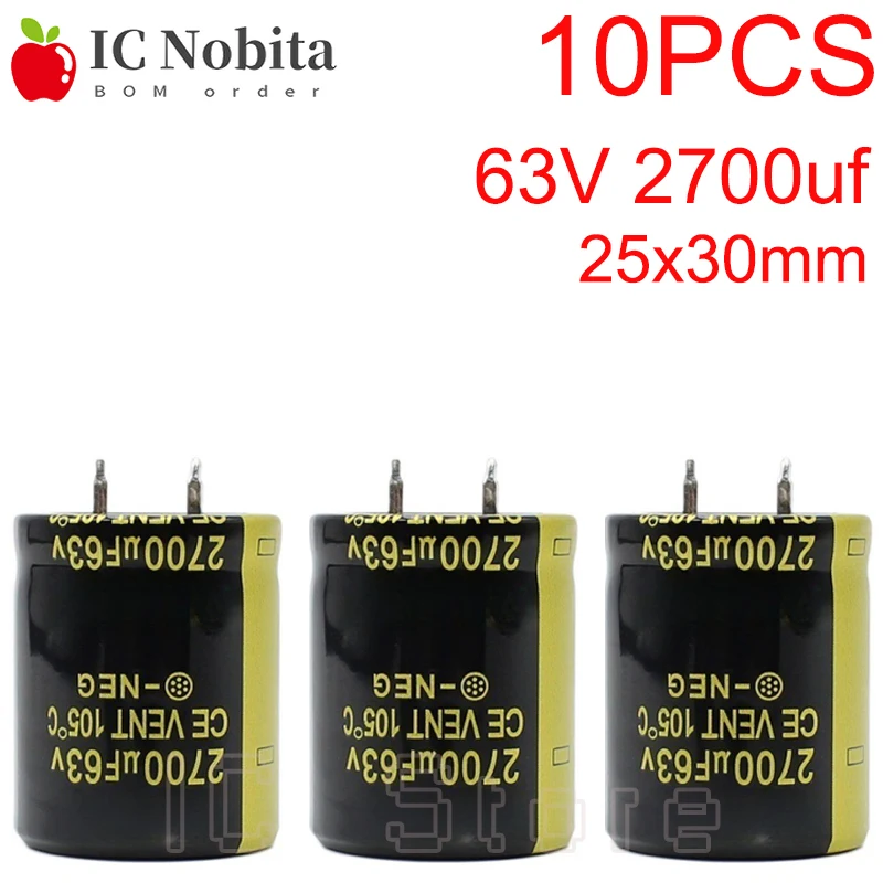 10PCS 63V 2700uf Audio Electrolytic Capacitor High Frequency Low ESR 25x30mm 63V2700uf Aluminum Capacitor Hifi Amplifier 25*30