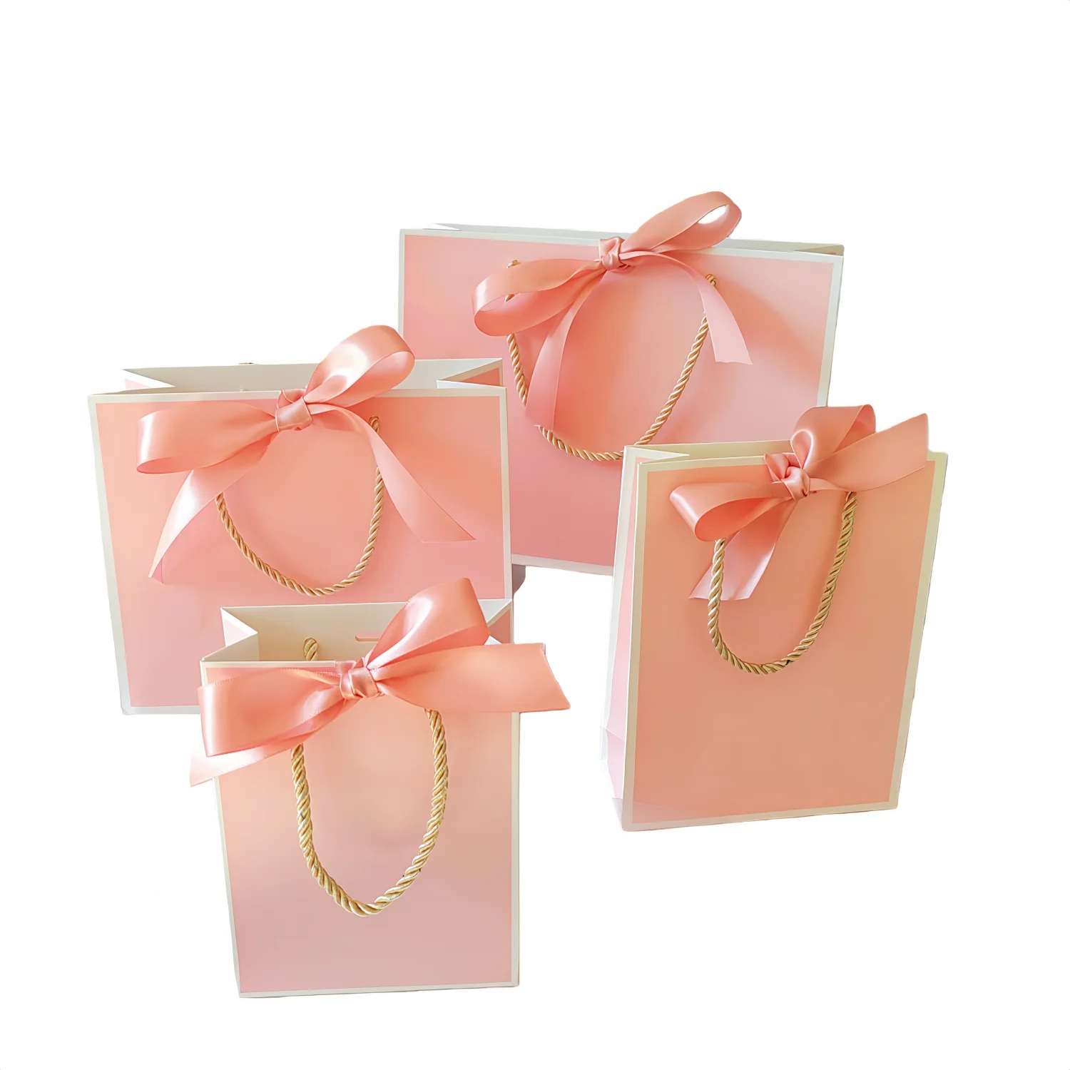 

10 PC Pink Gift Bag Gift Box Bridesmaid Packaging Wedding Ornament Kraft Paper Bag Party For Baby Shower Book With Handle Ribbon