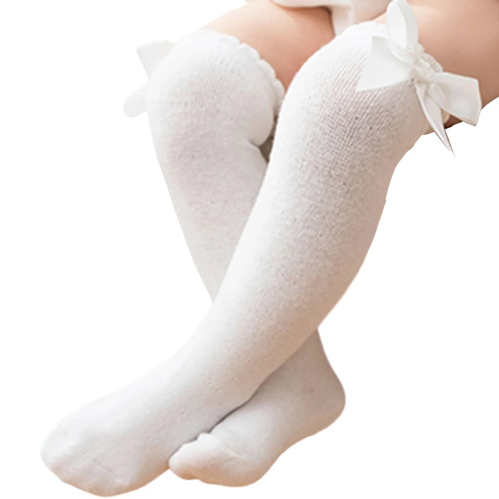 

Toddler Baby Girl Knee High Socks with Bow Tie Decor Soft Knitted Stockings for Fall Winter