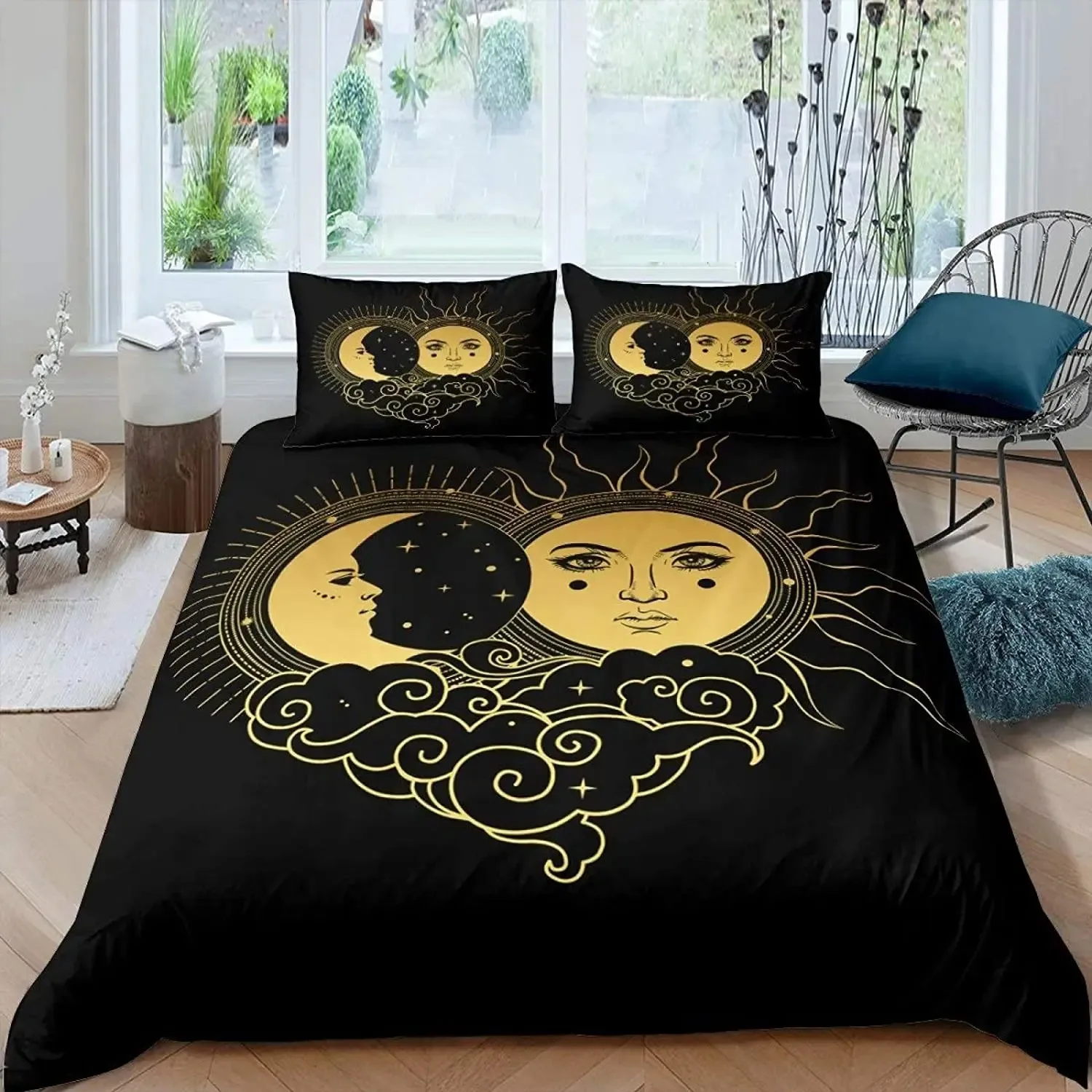 

Mandala Duvet Cover Yellow Sun Moon Bohemian Exotic Twin Bedding Set Bedclothes For Teen Polyester King Quilt Cover