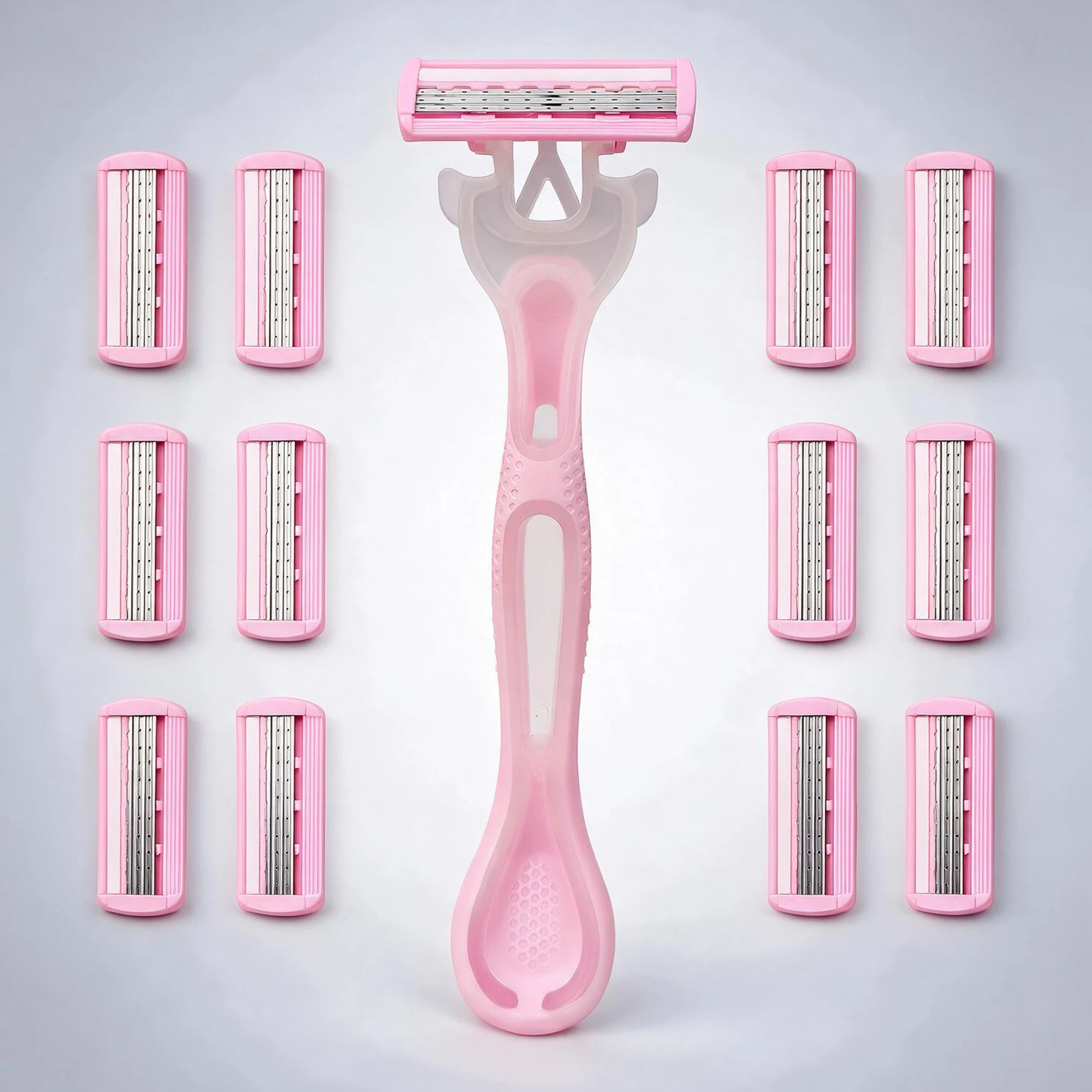 1 handle + 6/12 blades, 2 handles + 24 blades / Replaceable safety razor blades for women's body and bikini line hair removal