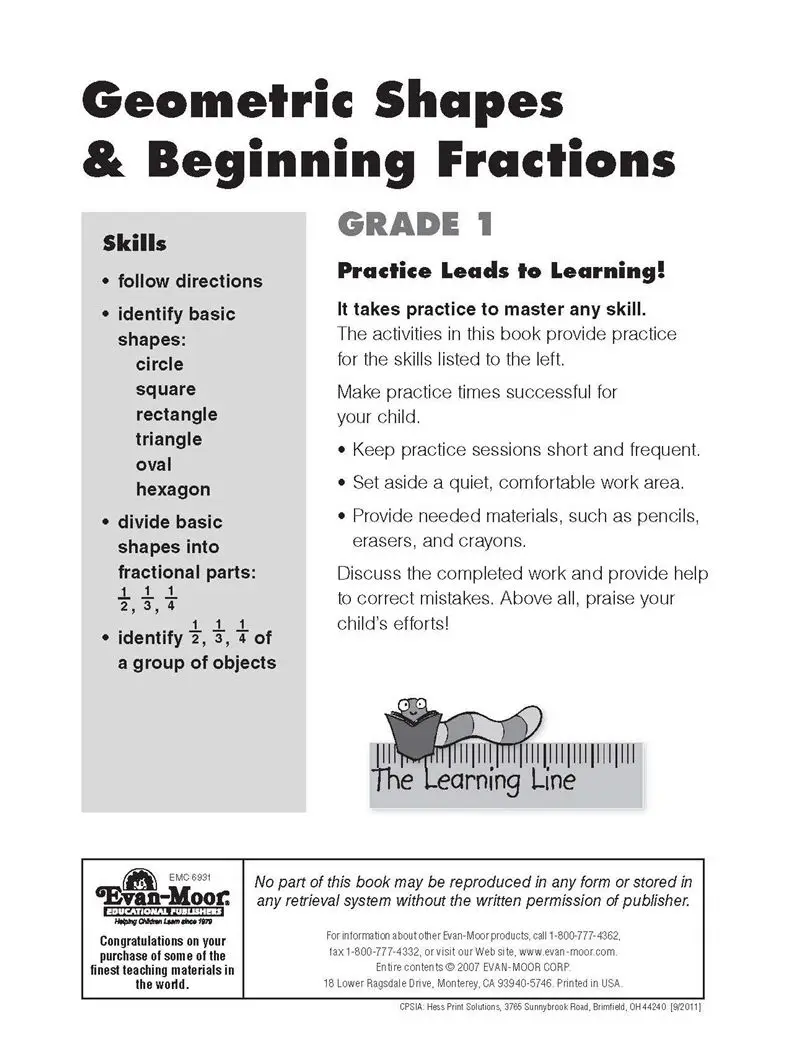 Evan-Moor Formas Geométricas e Palavras Começo, The Learning Line, English Books, Idade 5, 6, 7, 8, 9781596731936