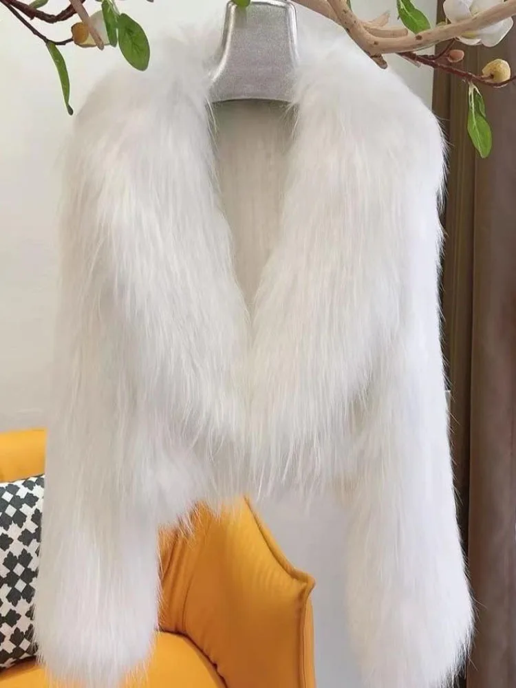 Large Lapel Fur Jacket Women\'s Outwear New Autumn Winter Imitation White Raccoon Fur Coat Fashion Loose High Waist Fox Fur Coat