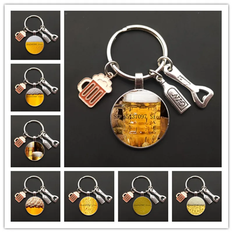 Llavero abridor de botellas de cerveza con dijes, llavero de copa de vino, llavero de copa de cerveza fresca de verano, llavero de bar, llavero de cerveza lindo e interesante