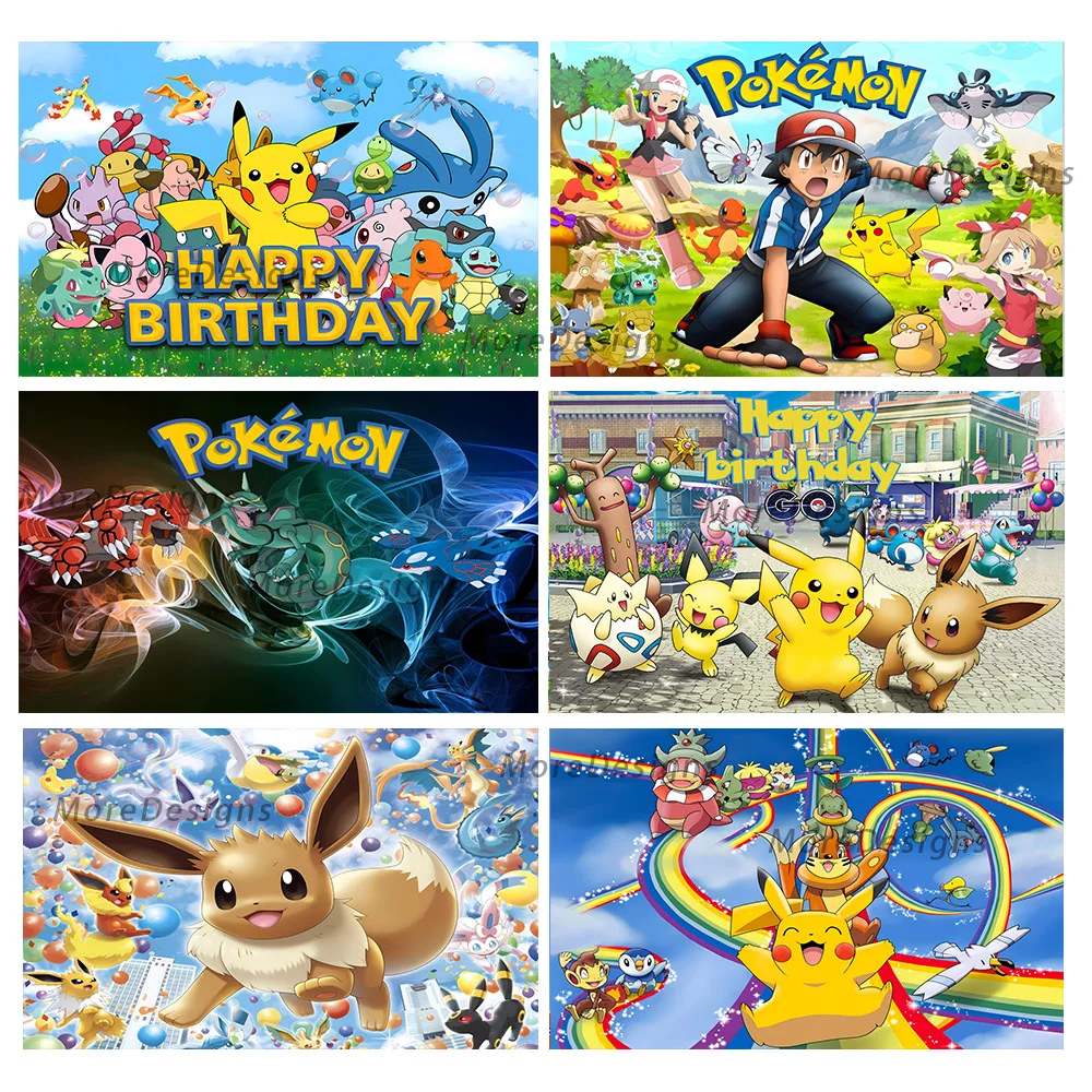 

Фотофон с покемоном Детский День Рождения фотография тема игры винил полиэфирная ткань фон Пикачу мультяшный баннер