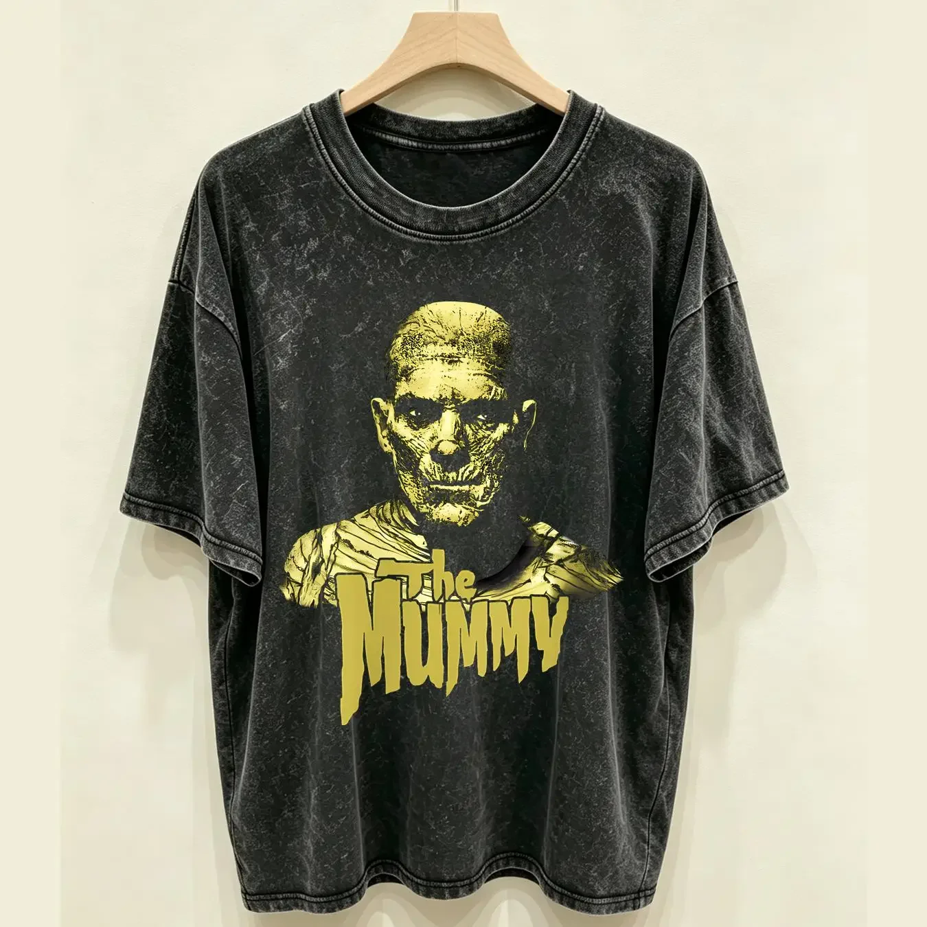 washed T Shirt The Mummy Black Boris Karloff Classic Monster Size XXL TSHIRT long or short sleeves vintage Washed homme Unisex