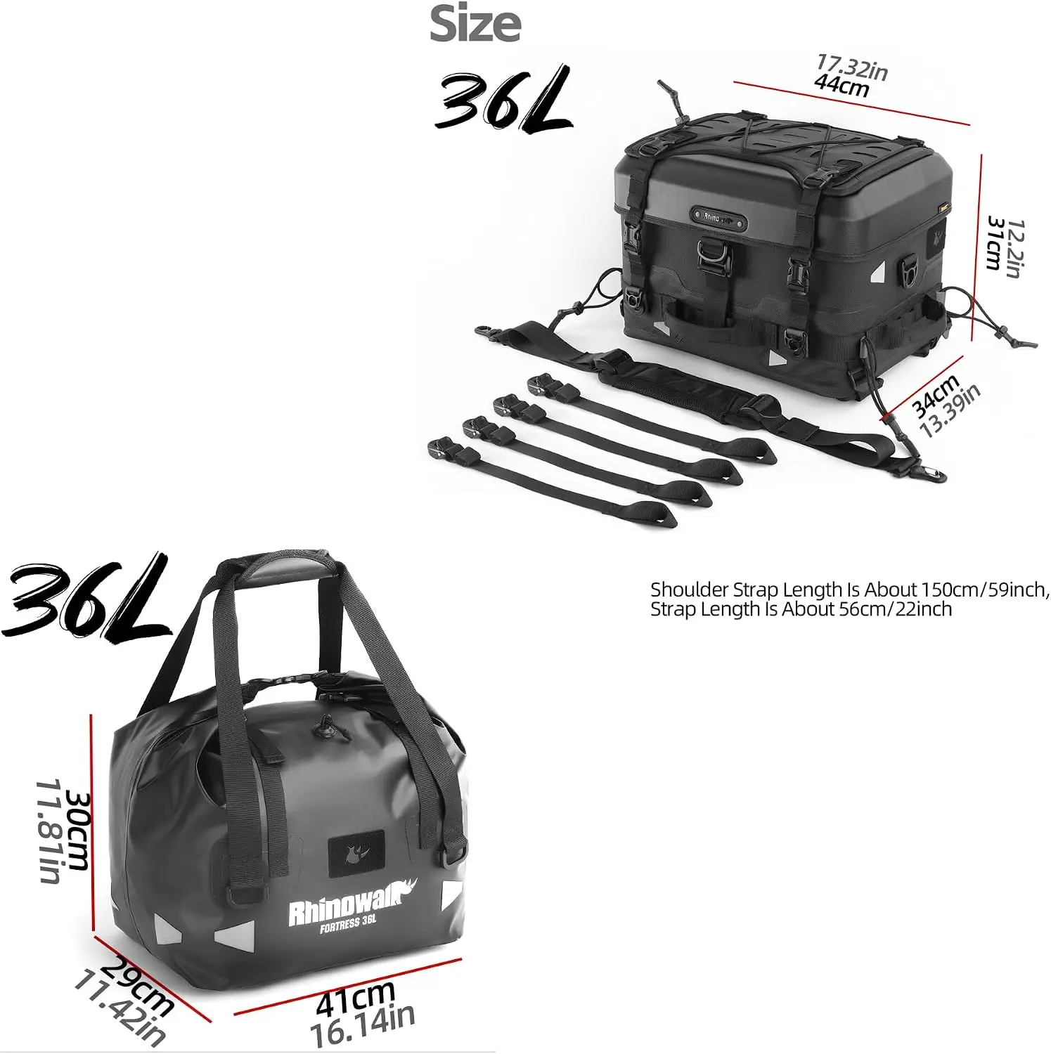 Motorcycle Tail Bag Modular Combo, MFT2305 Hard Shell Case + 36L Waterproof Soft Bag, Storage