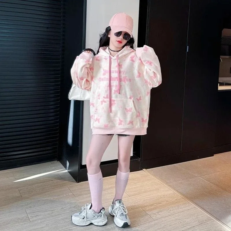 Girls' 2025 New Arrivals Trendy Korean Style Hooded Mid-Length Butt-Covering Spring/Autumn Kids Jacket Outerwear
