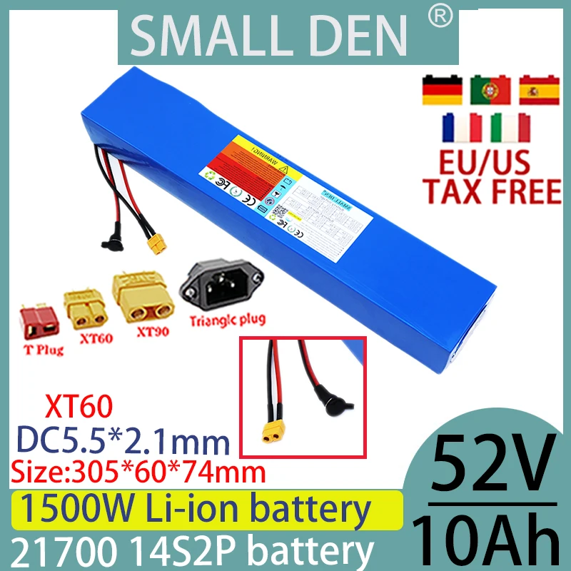 

52V 10ah brand 21700 lithium battery pack 14S2P 1500W suitable for various transport vehicles off-road vehicles+2A 3A 5A charger