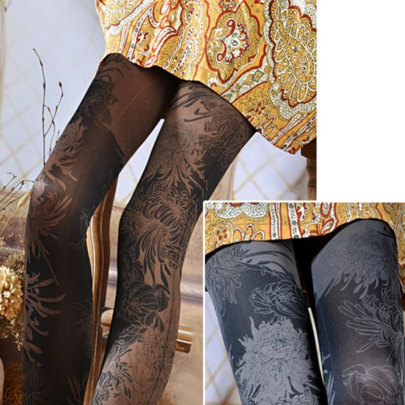 Women's Street Fashion Printed Stockings Personality Bottom Pantyhose Spring And Autumn Creative Gradient Flower Stockings