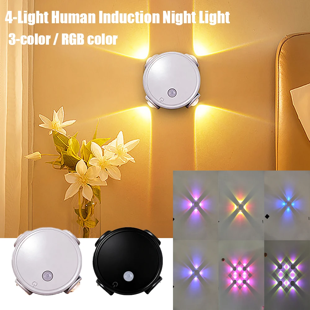 

Smart RGB Gradient Night Light Magnetic Motion Sensor Rechargeable Wall Lamp for Bedroom Bathroom Closet Garden Home Decor