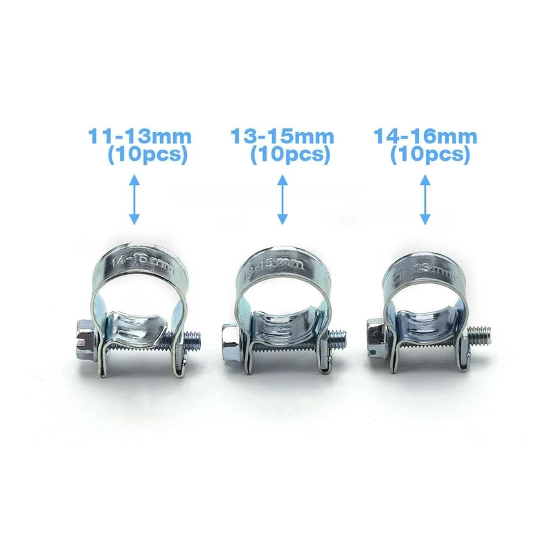 10pcs 7mm-17mm Mini Clamp Fuel Pipe Hose Clip Air Hose Water Pipe Fuel Hose Silicone Optional Size Clamp Hose Clamp