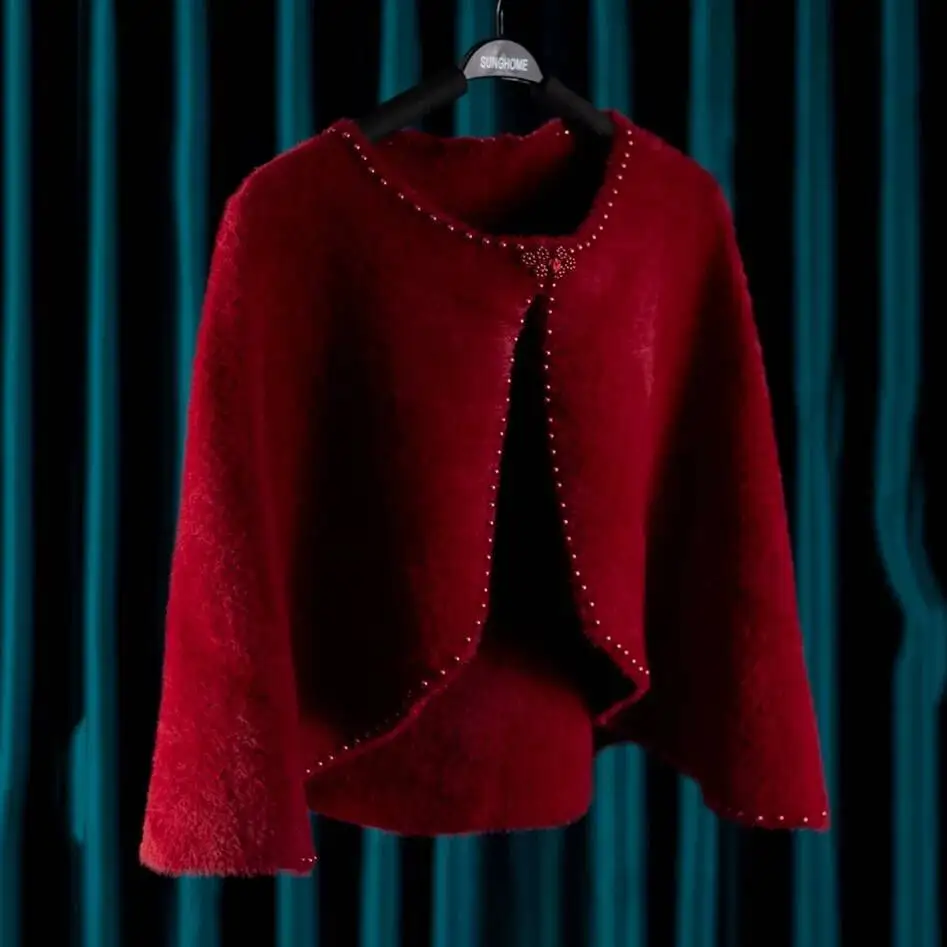 ผ้าคลุมไหล่แฟชั่นประดับลูกปัดขนมิงค์สั้น สไตล์ชุดกี่เพ้า สำหรับงานปาร์ตี้ งานแต่งงาน ผ้าคลุมไหล่ผู้หญิง สำหรับฤดูใบไม้ผลิและฤดูใบไม้ร่วง