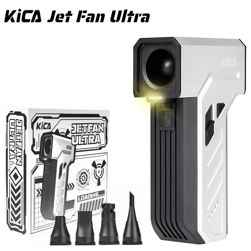 KiCA Jet Fan Ultra Kabelloser Luftstaubsauger, Leistungsstarker Elektrischer Gebläse mit LED-Licht, Tragbares Wiederaufladbares Reinigungsgerät