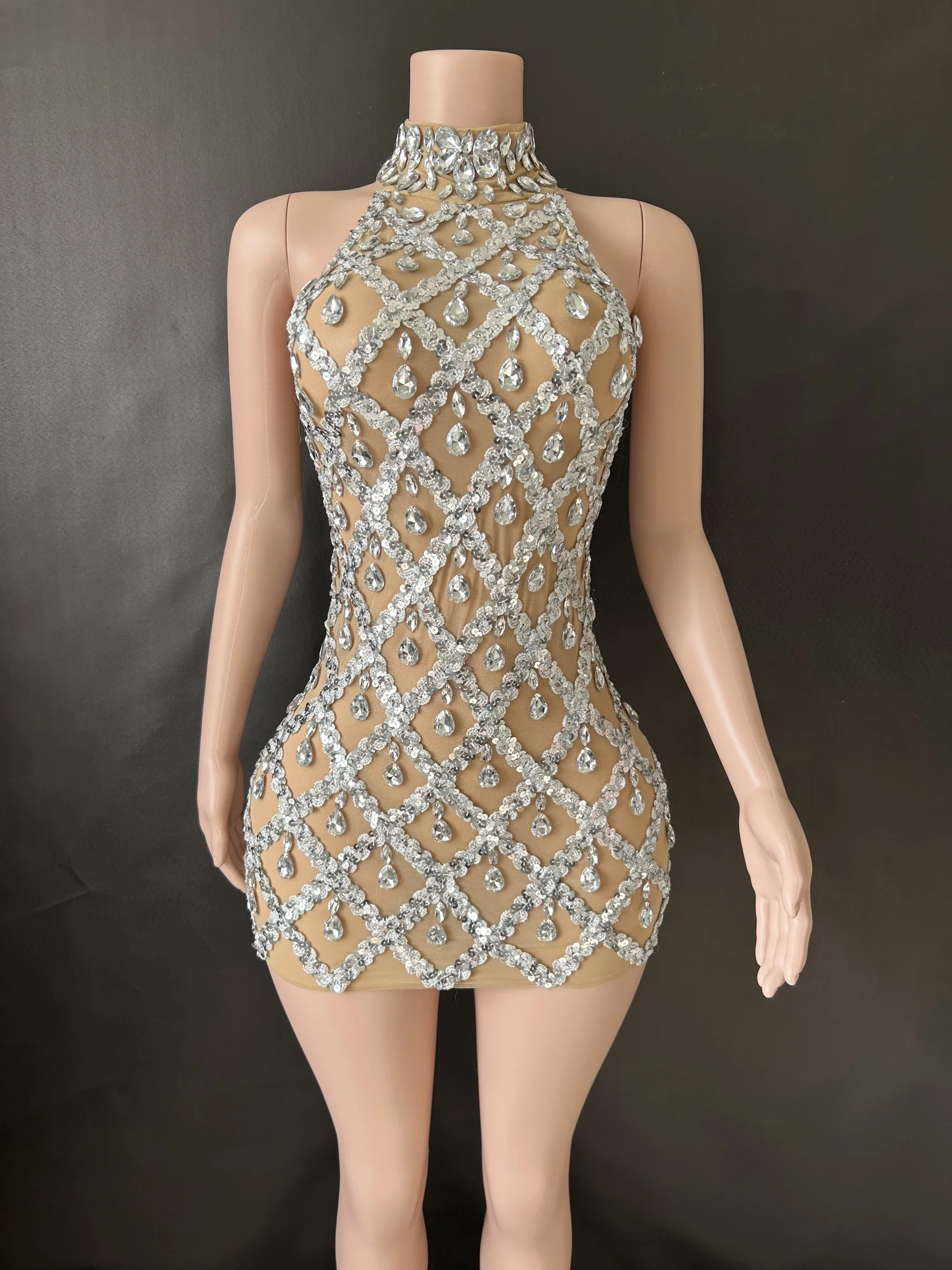 المرأة مثير المرحلة الساطع حجر الراين الترتر فستان سهرة حفلة موسيقية عيد ميلاد فستان شفاف أداء المغني نادي المضيف