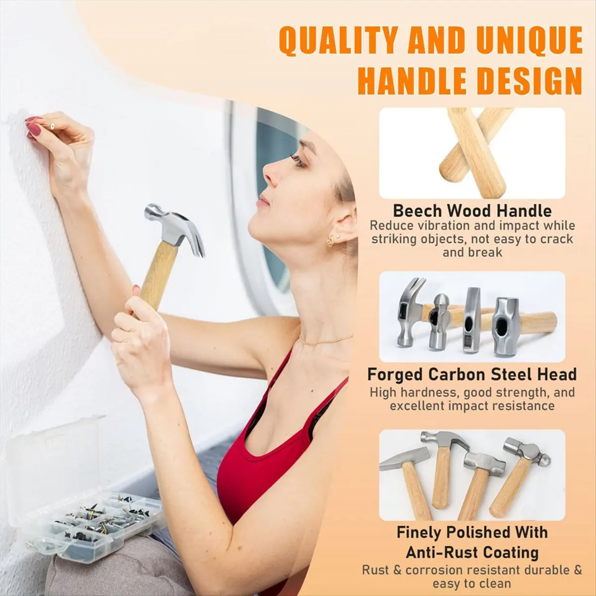 

A20I 4Pcs Small Hammer Set, · and Polished Steel Head, Short Wood Handle, 10oz Claw Hammer, 11oz Ball Peen Hammer