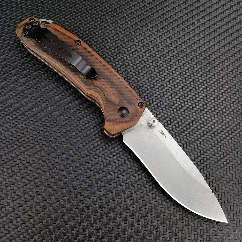 BM 15031 Pocket Folding Knife S30V Blade Stabilized Wood Handle Outdoor Camping EDC Fruit Tools Protable Rescue Knife