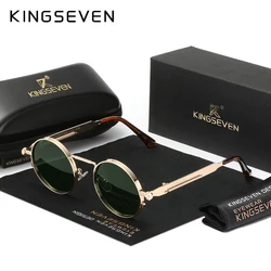 KINGSEVEN Round Sunglasses for Men Polarized Steampunk Sun Glasses For Women Vintage Style UV400 Eyewear Accessory Oculos
