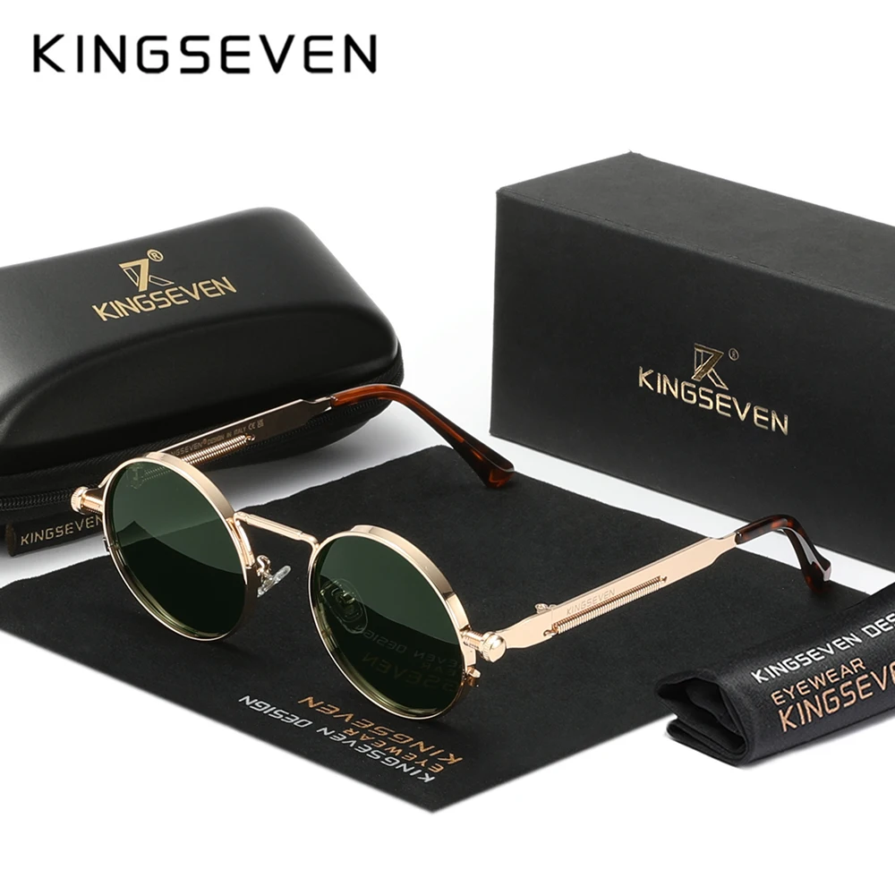 KINGSEVEN okrągłe okulary przeciwsłoneczne dla mężczyzn spolaryzowane okulary przeciwsłoneczne Steampunk dla kobiet w stylu Vintage UV400 akcesoria do okularów óculos
