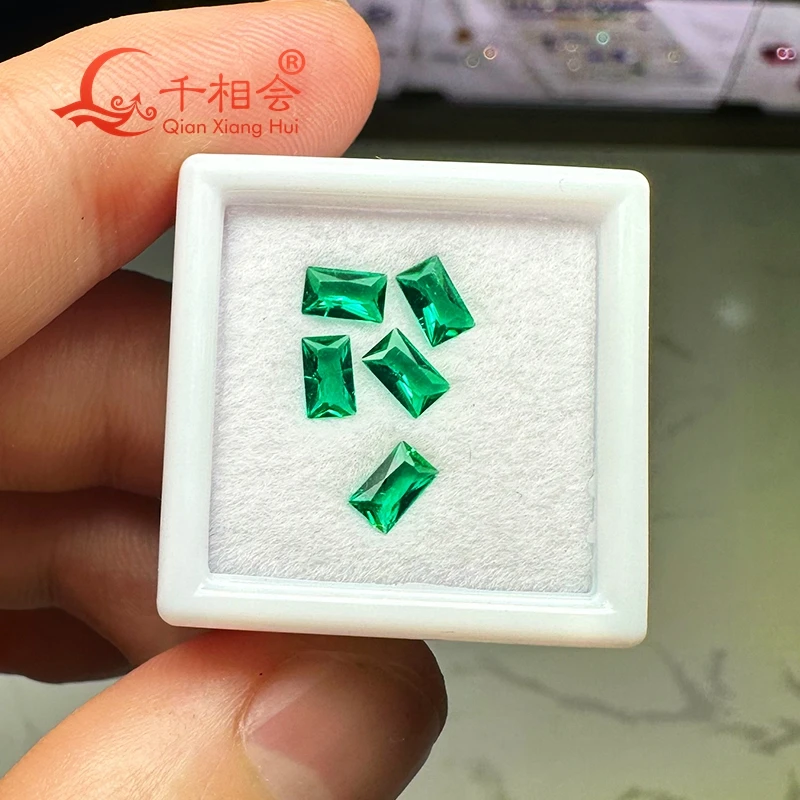 Muzo Emerald  small size  green color rectangle princess cut Hydrothermal including minor cracks inclusions loose gemstone