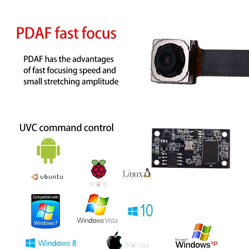 High-Definition Camera Module, FPC Ribbon Cable Autofocus Module, USB Driver Free, OTG, 12MP, Imx362, 4K