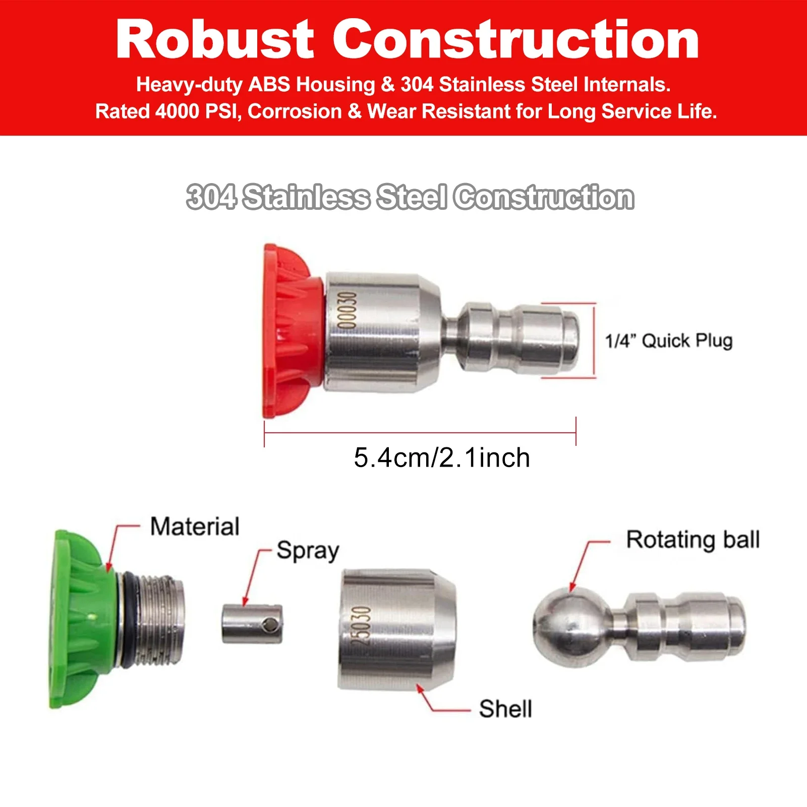 BEAR FORCE 360° Rotatable Pressure Washer Nozzle #035, 4000 PSI 1/4