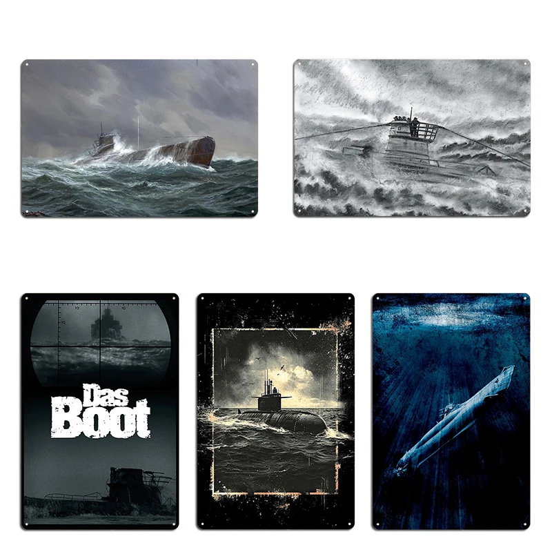 Немецкая подводная лодка или вершина Плакат для дайвинга Ww2 Металлическая табличка Фреска Картина Das Boot WW2 U-Boat - Плакат с жестяной вывеской Kriegsmarine