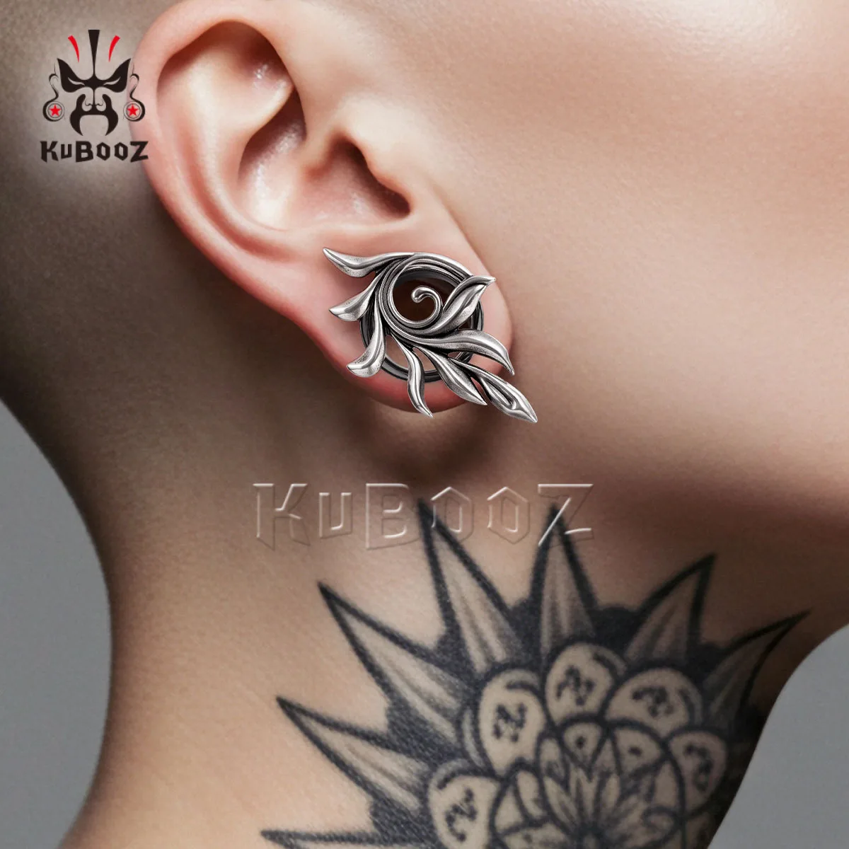 KUBOOZ Hypoallergenic Stainless Steel Feather Tail Ear Tunnel Plug Punk Ear Gauge Stretcher Jewelry Comfort Fit Gift