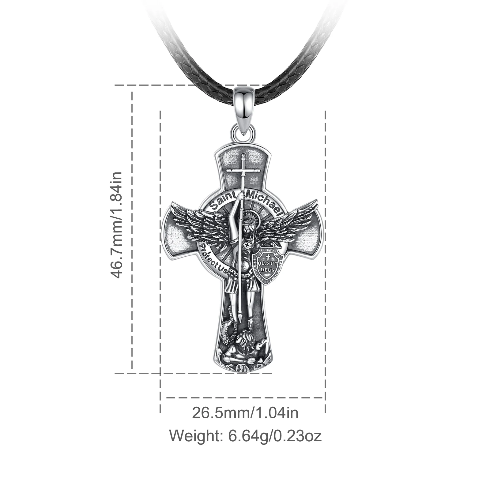 Eudora 925 Sterling Silver St. Michael Archangel Necklace Cross Shield Christian Pendant Amulet Men Vintage Personality Jewelry