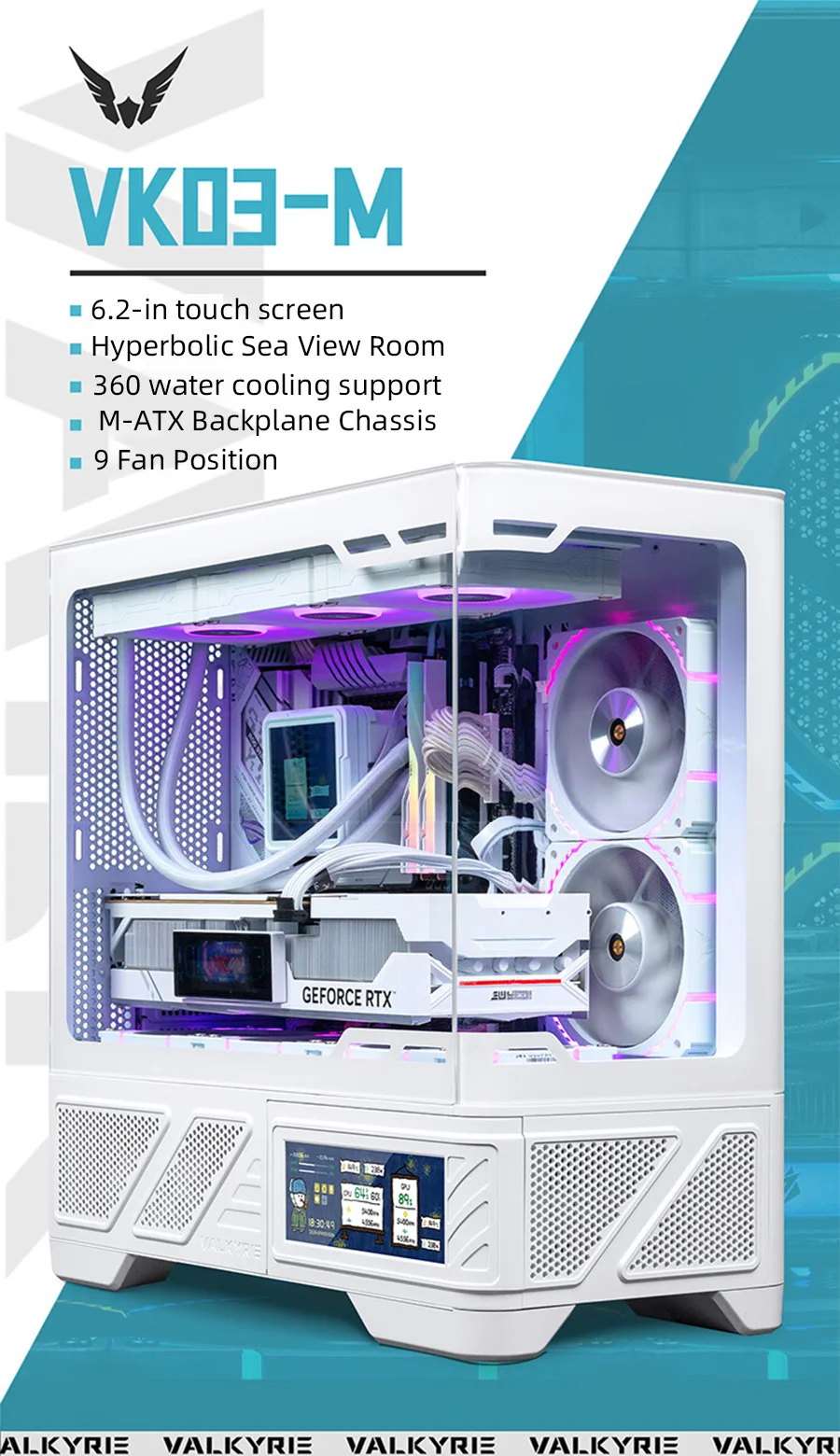 VALKYRIE M-ATX PC Case Gaming Desktop Case VK03-M LCD suporta