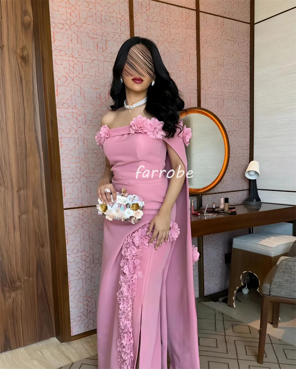 Customized Matching Intricate Jersey Flower Straight Off-the-shoulder Long Dresses Bespoke Occasion Dresses Elegant High Quality