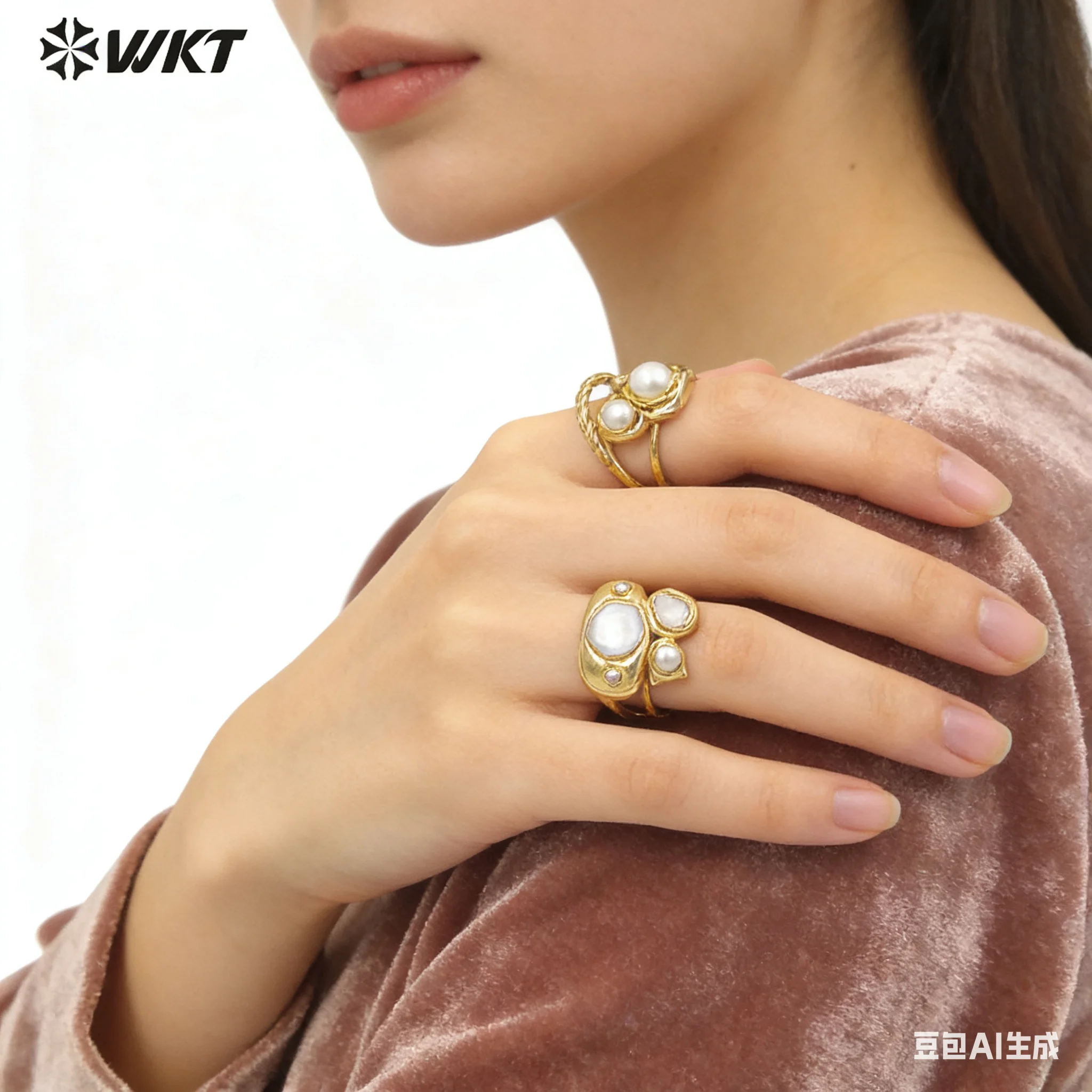 WT-MPR084  WKT 2025 Attractive Style Freshwater Pearl 18K Gold Plated Adjustable Ring Women Anniversary Lady  Party INS Jewelry
