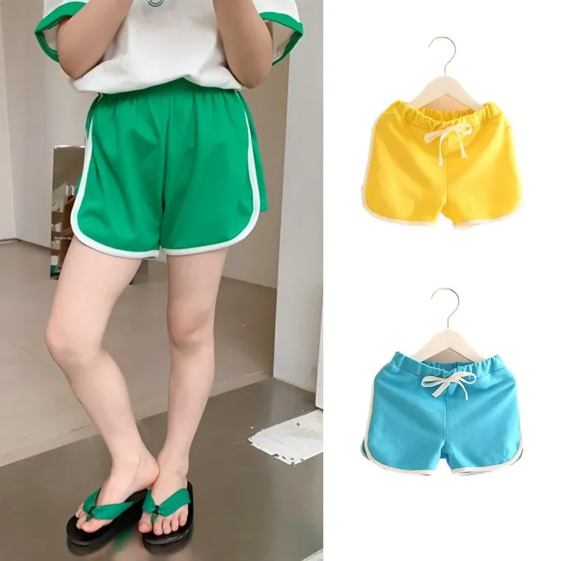 Summer Girls Boys Shorts Cotton Boys Swimming Trunks Candy Color Children's Shorts Kids Beach Clothing