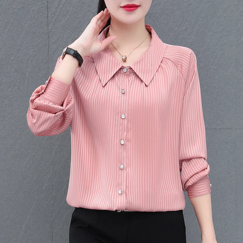 Korean Fashion Women\'S Commuter Long Sleeved Temperament Striped Shirt Female Spring And Autumn New High Grade Chiffon Top