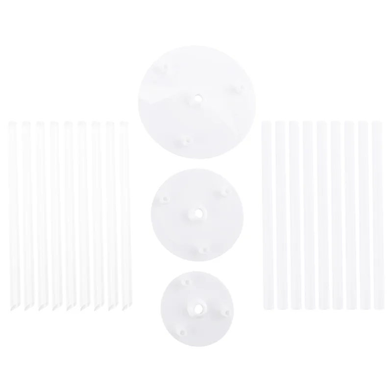 ELEG-ケーキサポート - ケーキスタンド18個パック、再利用可能なダボロッド、ケーキプレート3枚付きケーキサポート、多層ケーキ用