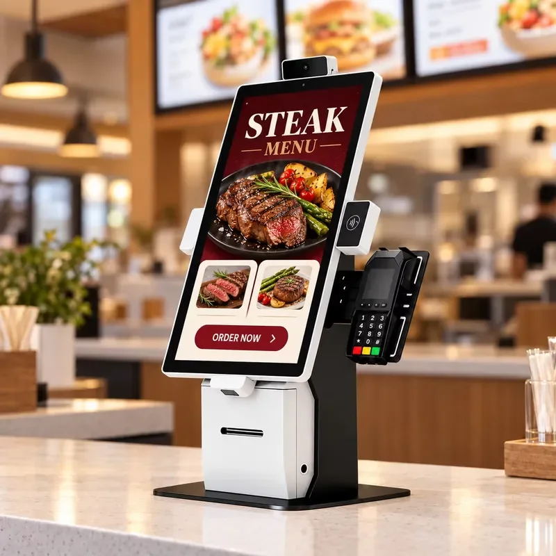 Steak Restaurant Counter Service Terminal Self Service Ordering Kiosk with 23.8 Inch Capacitive Touch Android Display