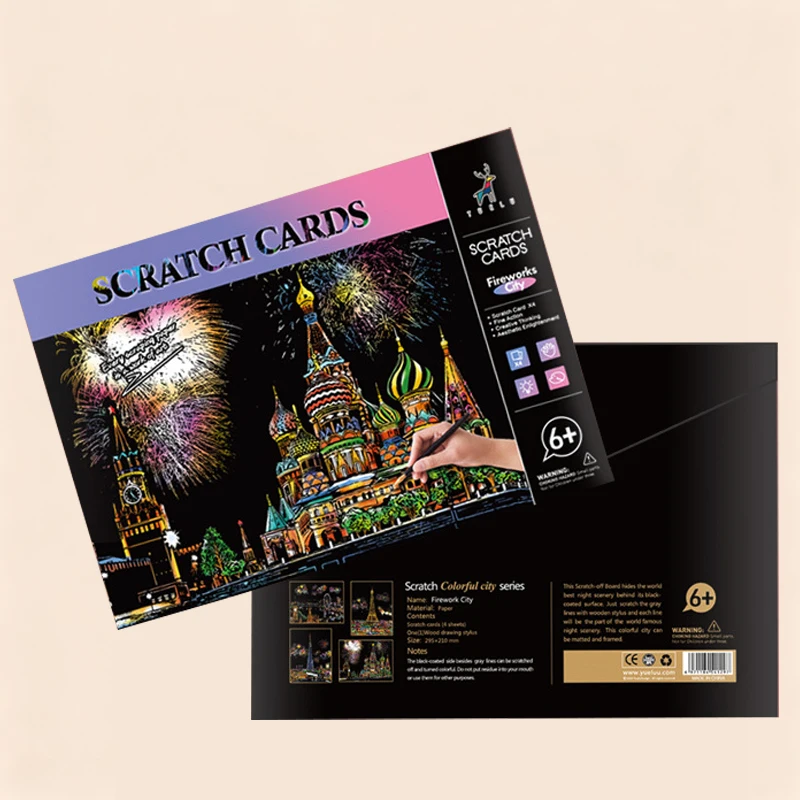 SiYear Lot De 12 Feuilles Papier à Gratter A4 Série Monument City - Kit Scratch Art Adultes Enfants Avec 4 Outils