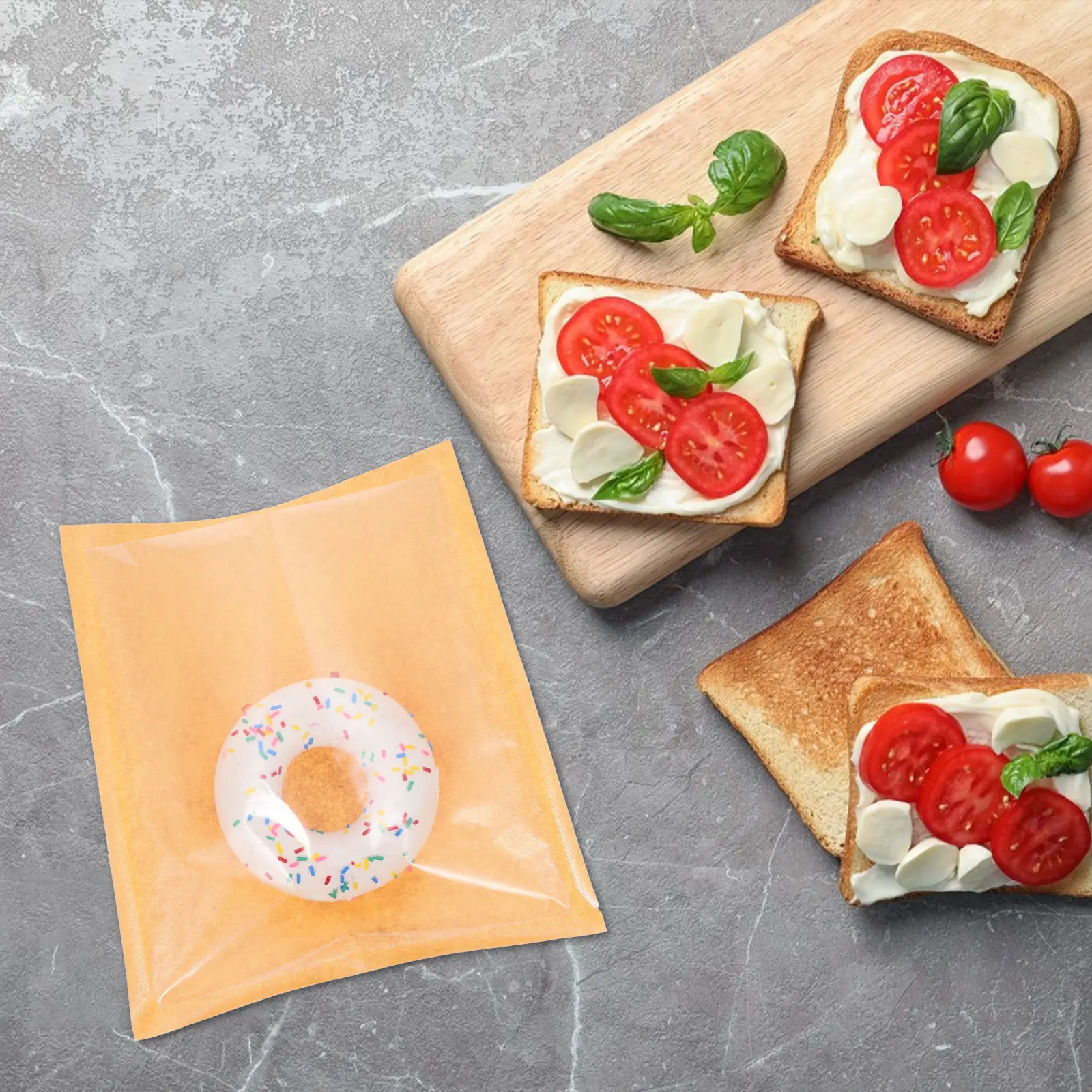 

100Pcs Kraft Paper Food Bags Clear Window Bread Sandwich Cookie Donut Bakery Packaging Sleeves Oil Water Resistant