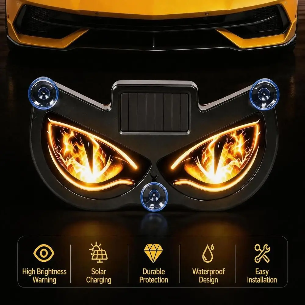 Wireless Solar LED Car Light Vibration Lights on Dynamic Display Car Warning Light Suction Cup Devil Eyes Car Lights