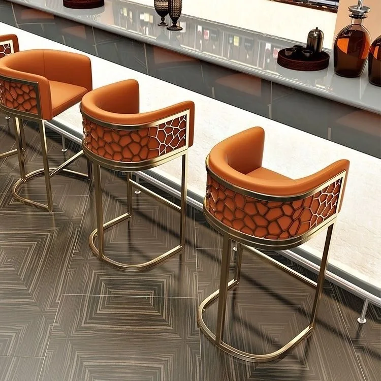 

#Modern Simple Luxury Iron High Bar Chair With Backrest Steady & Durable Eco-Friendly PU Leather For Home Bar Gym Hall