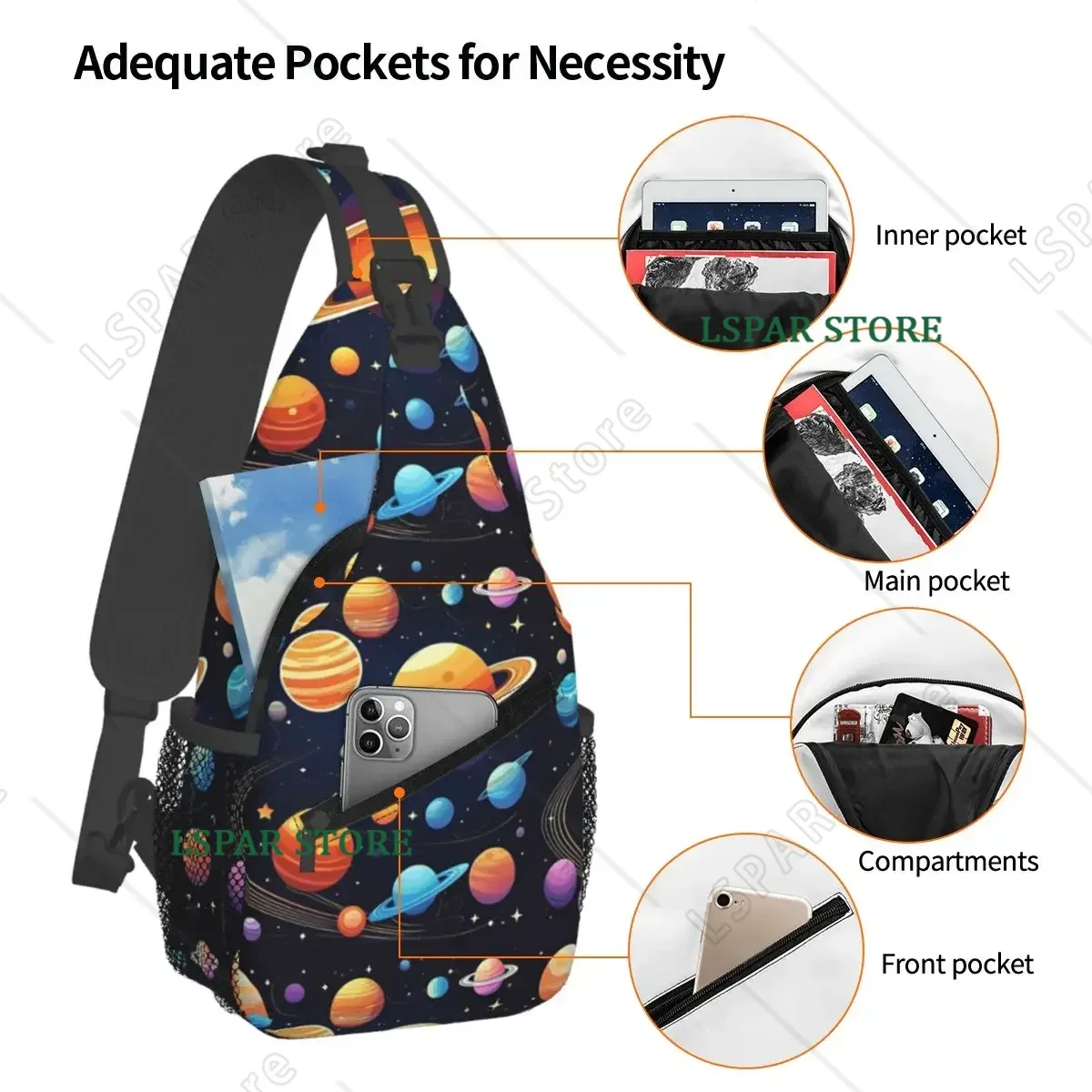 Solar System Space Planets Universe Chest Bag Men Sling Crossbody Backpack Chest Bag Travel Hiking Daypack Shoulder Bag