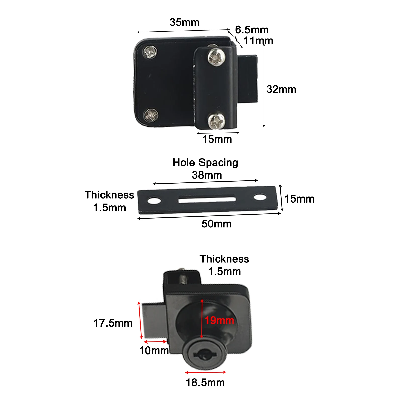 Sliding Glass Door Lock for Metal Display Cabinets Featuring 2 Keys for 58mm Thick Glass Panels in Showcase Applications