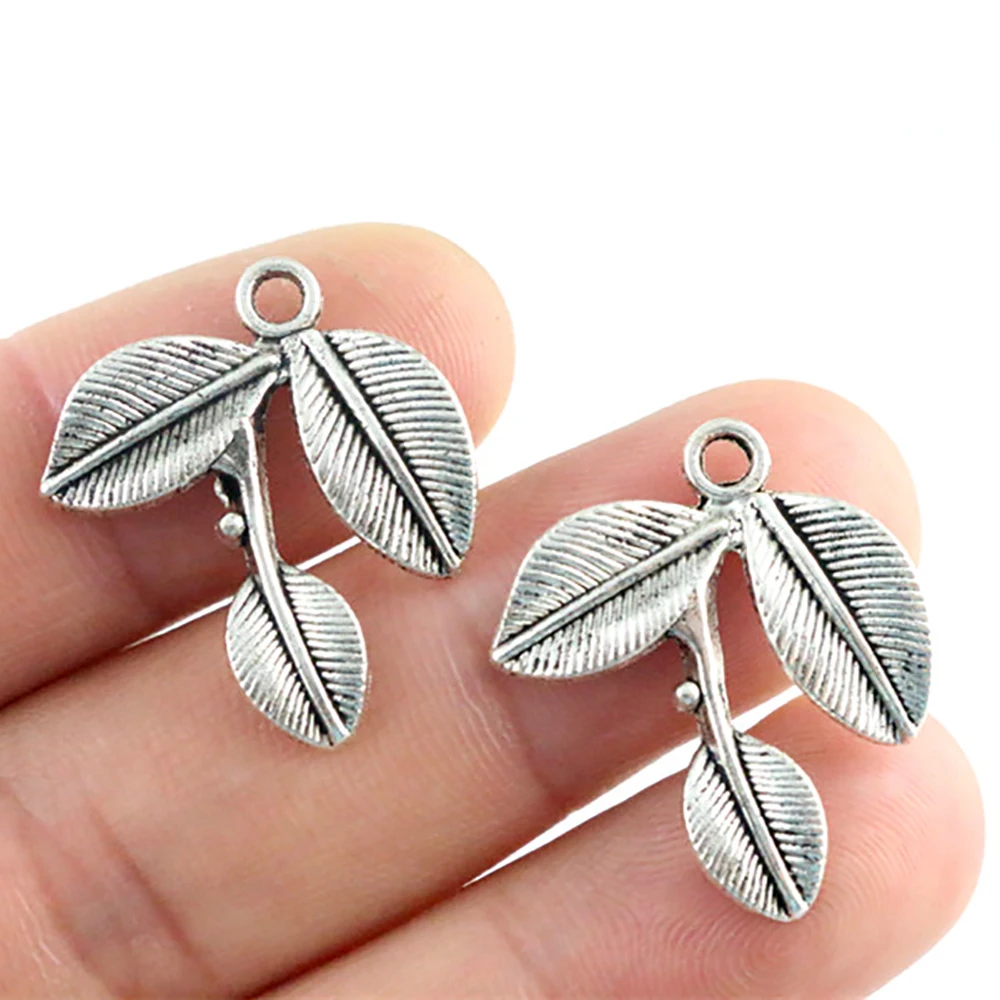 27x23mm 10pcs Antique Silver Plated and Bronze Plated Leaf Style Handmade Charms Pendant:DIY for bracelet necklace