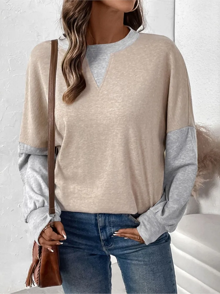 Women's Clothing Casual Top Loose Round Neck Sweatshirt All-match Simple Style Pullover Comfortable Temperament Commuting Trendy