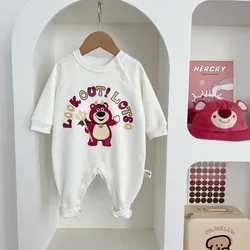 0-2 Years Old Autumn and Winter Plus Fleece Cartoon Lotso Jumpsuit for Boys and Girls Baby Fashion Cartoon Character Clothes