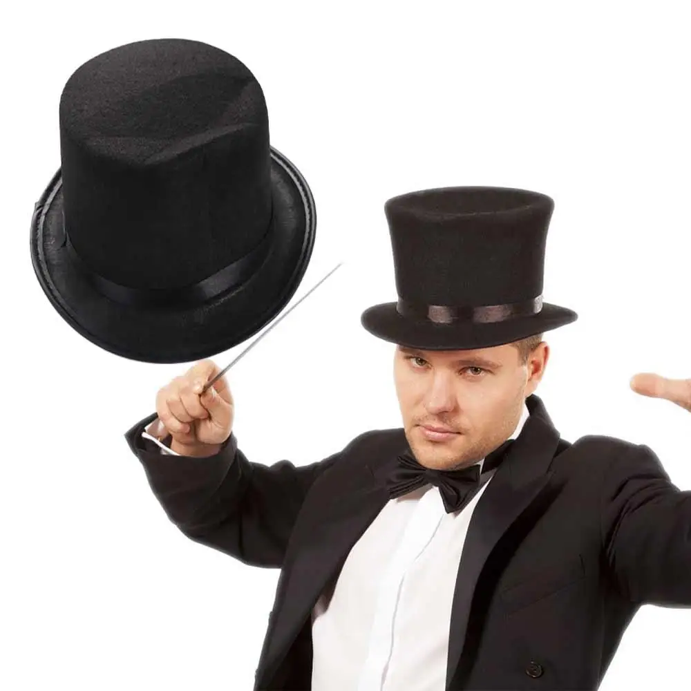 1pc Black Fancy Dress Costume Fedora Hat Cosplay Magician Top Hat Retro Top Cap Performed Hat Bowler Top Hat