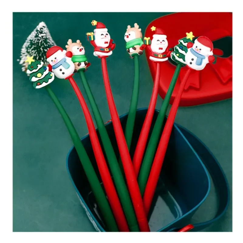 

12 шт., рождественские школьные принадлежности, мультяшное дерево, старик, снеговик, силиконовая ручка-качалка, нейтральная ручка, студенческие рождественские канцелярские принадлежности