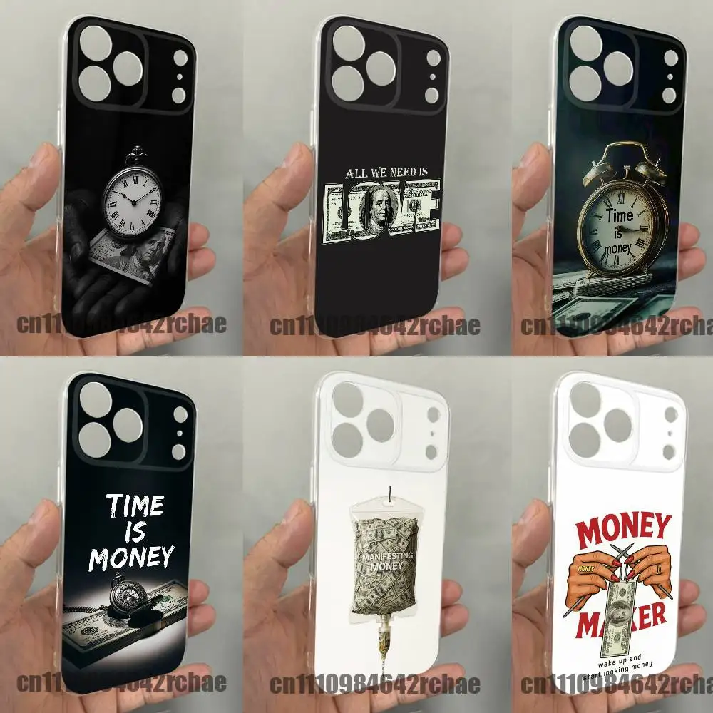 

For Time is Money Dollar ART Phone Case iPhone 14,16,11,13,15,17,12,Air,Mini,Plus,Pro,Max,E Clear TPU Shell