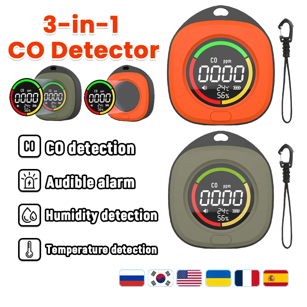 3 In 1 CO Detector Alarm Temp Humidity Sensor with Magnetic Suction CO Temperature Humidity Detector 1000mAh for Indoor Outdoor